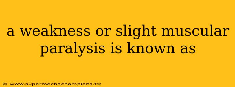 a weakness or slight muscular paralysis is known as